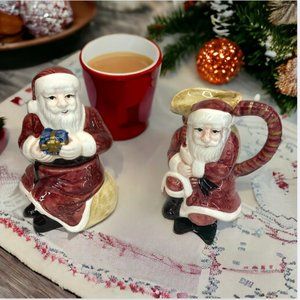 VINTAGE COFFEE SET -- Creamer & Sugar Server, Santas w/Burlap Gift Bag and Gifts